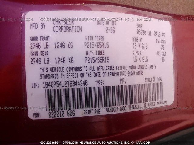 1B4GP54L2TB344348 - 1996 DODGE GRAND CARAVAN LE/ES RED photo 9