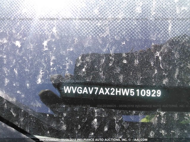 WVGAV7AX2HW510929 - 2017 VOLKSWAGEN TIGUAN S/LIMITED BLACK photo 9