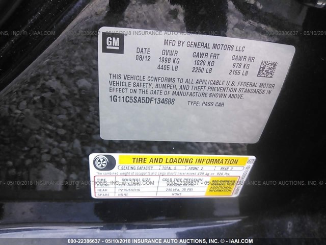 1G11C5SA5DF134688 - 2013 CHEVROLET MALIBU 1LT 黑色 照片 9