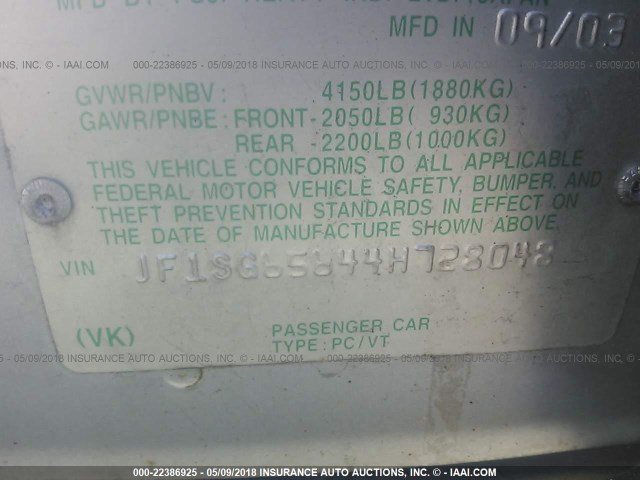 JF1SG65644H728048 - 2004 SUBARU FORESTER 2.5XS Күміс фото 9