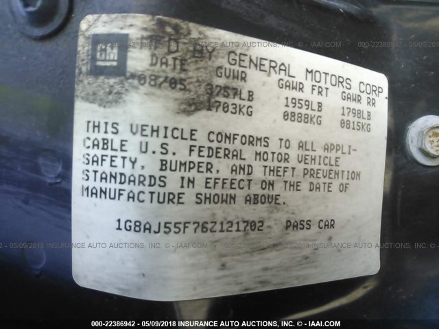 1G8AJ55F76Z121702 - 2006 SATURN ION LEVEL 2 Qara foto 9