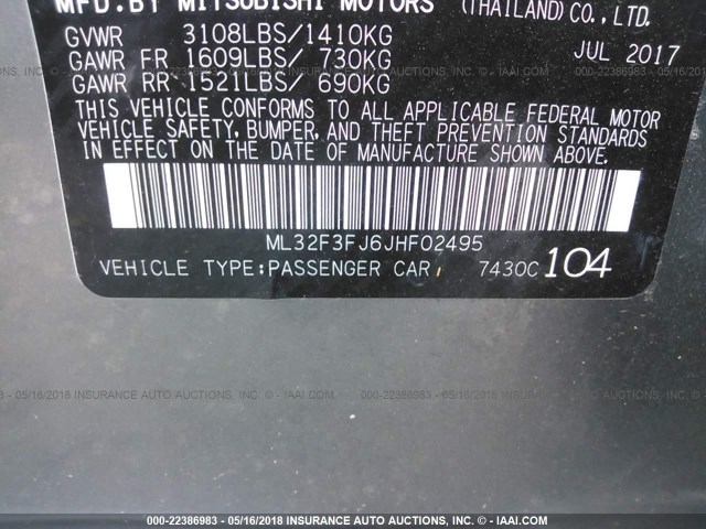 ML32F3FJ6JHF02495 - 2018 MITSUBISHI MIRAGE G4 ES Серый фото 9