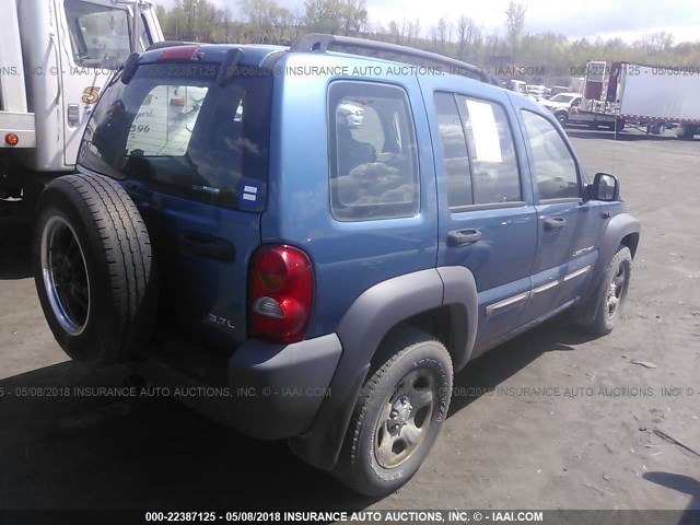 1J4GL48K43W597328 - 2003 JEEP LIBERTY SPORT/FREEDOM BLUE photo 4