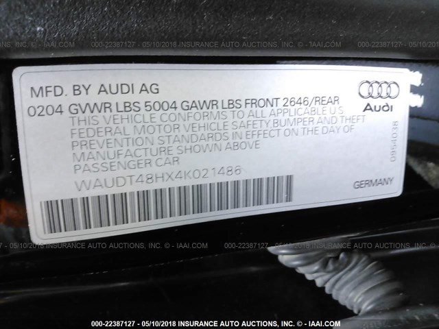 WAUDT48HX4K021486 - 2004 AUDI A4 QUATTRO BLACK photo 9