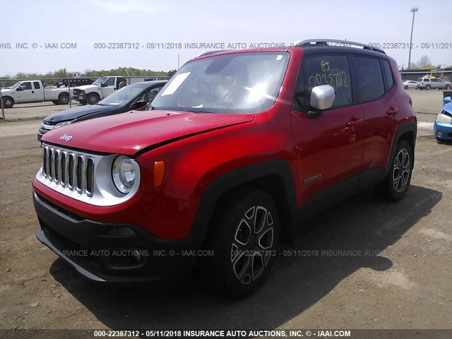 ZACCJADT5GPC53887 - 2016 JEEP RENEGADE LIMITED RED photo 2