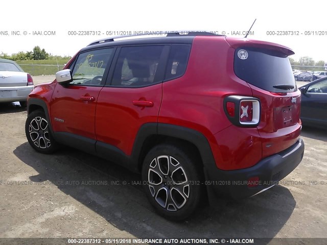 ZACCJADT5GPC53887 - 2016 JEEP RENEGADE LIMITED RED photo 3