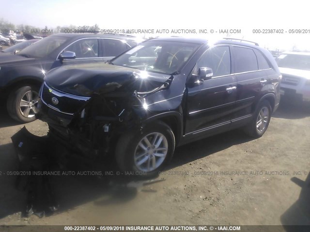 5XYKT3A65EG492854 - 2014 KIA SORENTO LX BLACK photo 2