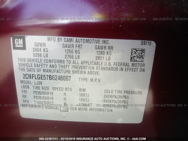 2CNFLGE57B6248007 - 2011 CHEVROLET EQUINOX LTZ RED photo 9