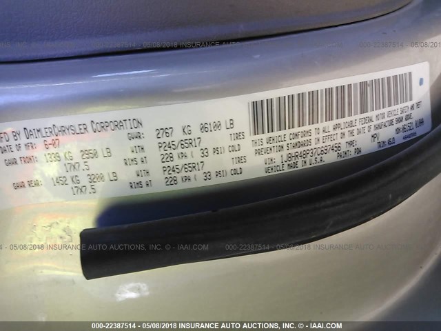 1J8HR48P37C697456 - 2007 JEEP GRAND CHEROKEE LAREDO/COLUMBIA/FREEDOM 银色 照片 9