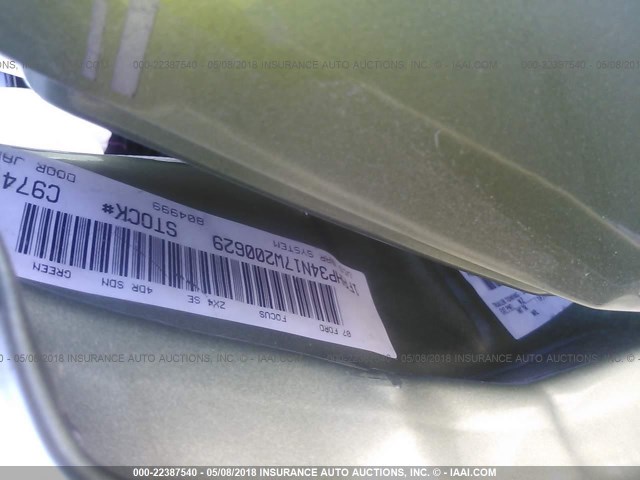 1FAHP34N17W200629 - 2007 FORD FOCUS ZX4/S/SE/SES 绿色 照片 9