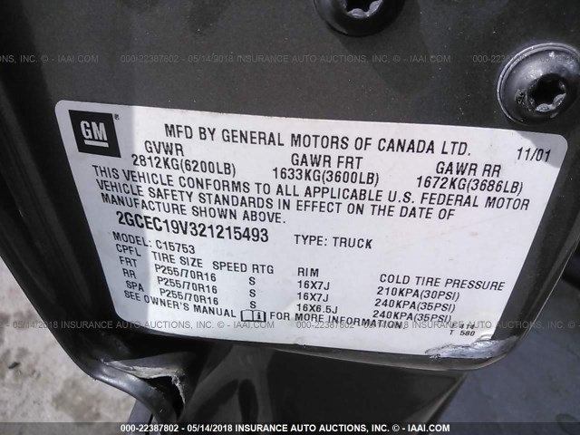 2GCEC19V321215493 - 2002 CHEVROLET SILVERADO C1500 GRAY photo 9