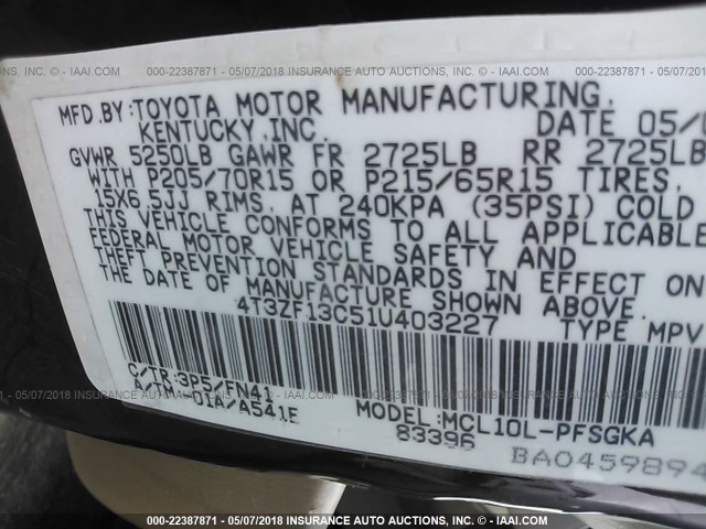 4T3ZF13C51U403227 - 2001 TOYOTA SIENNA LE/XLE BROWN photo 9