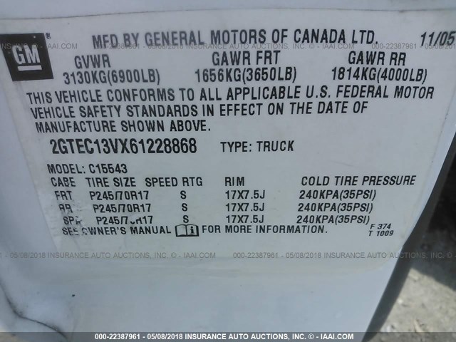 2GTEC13VX61228868 - 2006 GMC NEW SIERRA C1500 WHITE photo 9