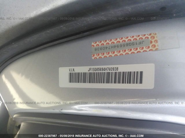 JF1SG65694H740938 - 2004 SUBARU FORESTER 2.5XS Күміс фото 9