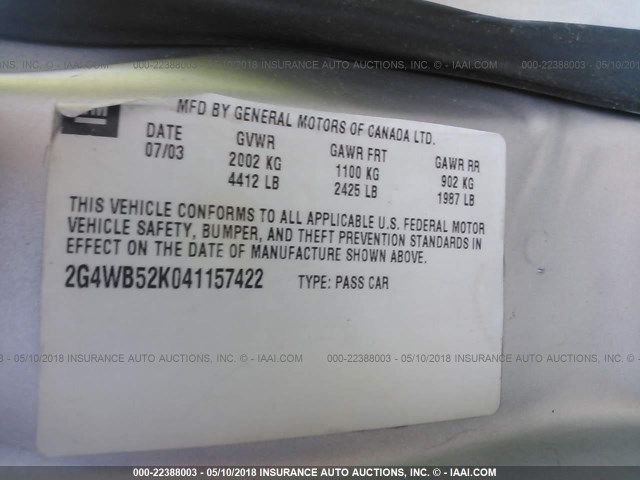 2G4WB52K041157422 - 2004 BUICK REGAL LS 银色 照片 9