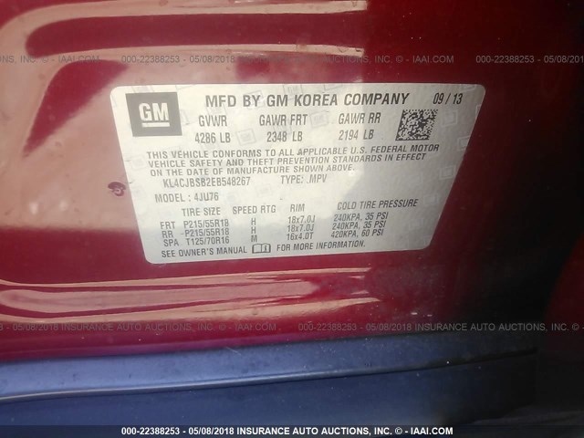 KL4CJBSB2EB548267 - 2014 BUICK ENCORE CONVENIENCE 红色 照片 9