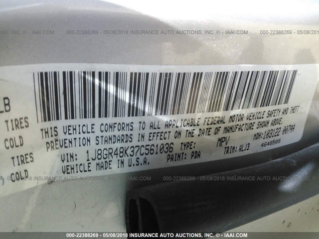 1J8GR48K37C561036 - 2007 JEEP GRAND CHEROKEE LAREDO/COLUMBIA/FREEDOM 银色 照片 9