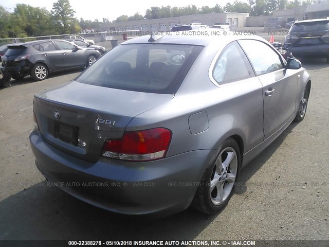 WBAUP73539VK75842 - 2009 BMW 128 I GRAY photo 4