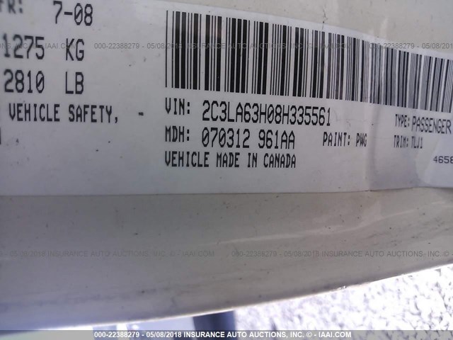 2C3LA63H08H335561 - 2008 CHRYSLER 300C WHITE photo 9