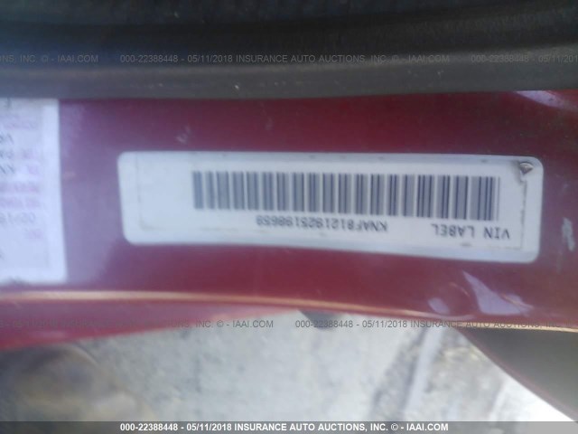 KNAFB121925198659 - 2002 KIA SPECTRA LS RED photo 9