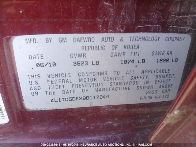 KL1TD5DEXBB117944 - 2011 CHEVROLET AVEO LS/LT 红色 照片 9