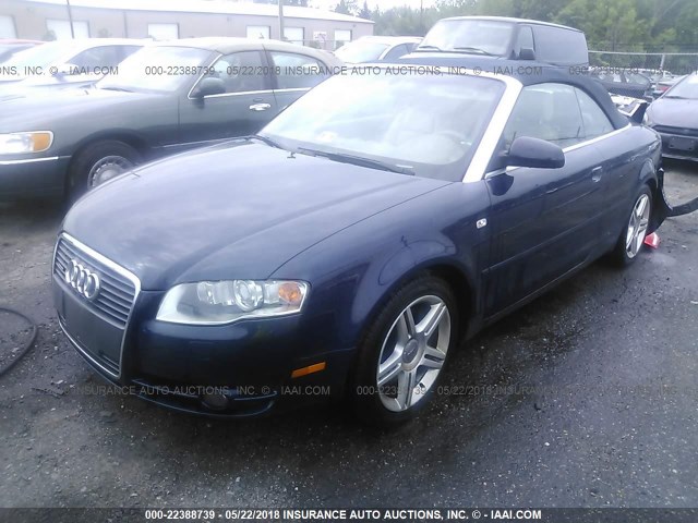 WAUDF48H17K025373 - 2007 AUDI A4 2.0T CABRIOLET QUATTRO BLUE photo 2