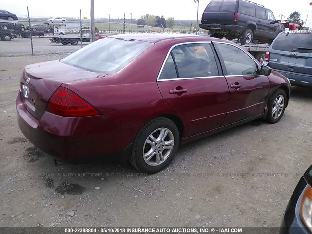 1HGCM56397A219139 - 2007 HONDA ACCORD SE MAROON photo 4