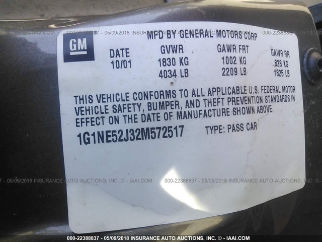 1G1NE52J32M572517 - 2002 CHEVROLET MALIBU LS 灰色 照片 9