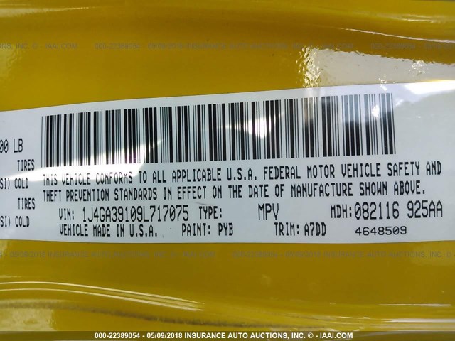 1J4GA39109L717075 - 2009 JEEP WRANGLER UNLIMITE X YELLOW photo 9