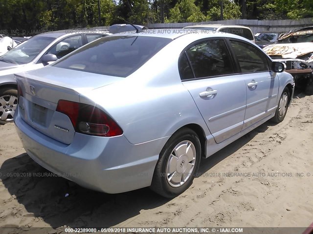 JHMFA36258S006988 - 2008 HONDA CIVIC HYBRID Light Blue photo 4