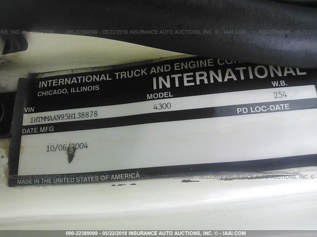 1HTMMAAN95H138878 - 2005 INTERNATIONAL 4000 4300 WHITE photo 10