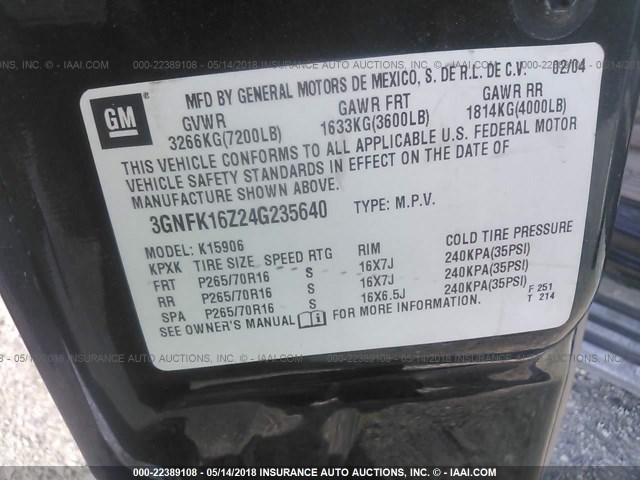 3GNFK16Z24G235640 - 2004 CHEVROLET SUBURBAN K1500 Yaşıl foto 9