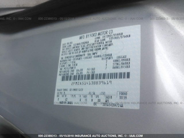 2FMZA51413BB39619 - 2003 FORD WINDSTAR LX SILVER photo 9