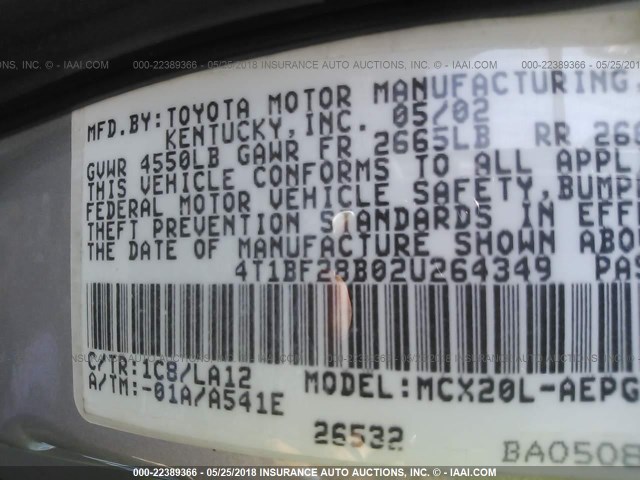 4T1BF28B02U264349 - 2002 TOYOTA AVALON XL/XLS SILVER photo 9