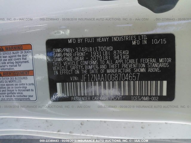 JF1ZNAA10G8704657 - 2016 TOYOTA SCION FR-S WHITE photo 9