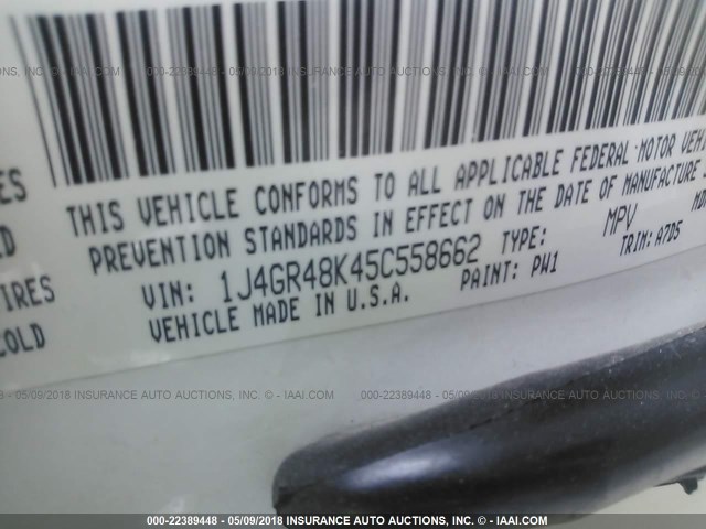 1J4GR48K45C558662 - 2005 JEEP GRAND CHEROKEE LAREDO/COLUMBIA/FREEDOM 白色 照片 9