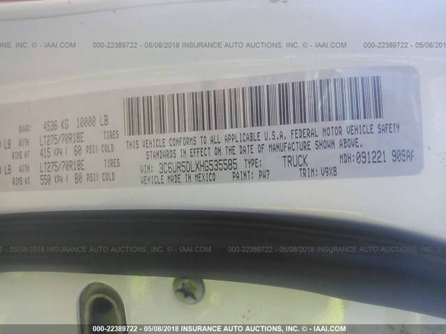 3C6UR5DLXHG535585 - 2017 RAM 2500 SLT WHITE photo 9