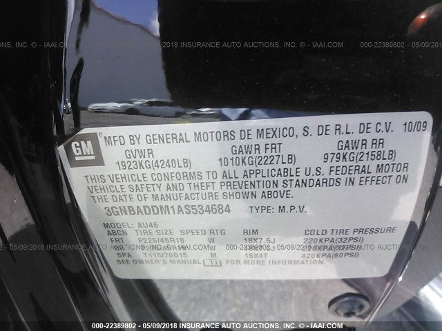 3GNBADDM1AS534684 - 2010 CHEVROLET HHR SS 黑色 照片 9