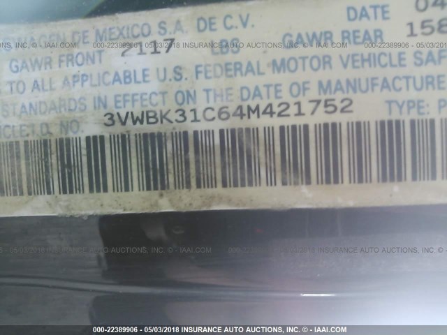 3VWBK31C64M421752 - 2004 VOLKSWAGEN NEW BEETLE GL 黑色 照片 9