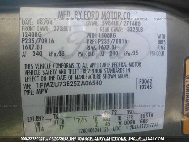 1FMZU73E25ZA06540 - 2005 FORD EXPLORER XLT/XLT SPORT/NBX 灰色 照片 10