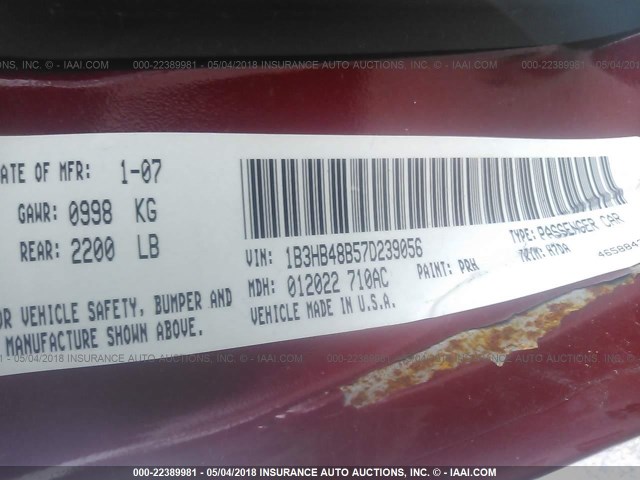 1B3HB48B57D239056 - 2007 DODGE CALIBER SXT RED photo 9