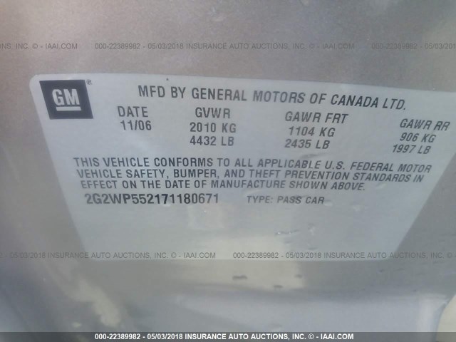 2G2WP552171180671 - 2007 PONTIAC GRAND PRIX Qəhvəyi foto 9