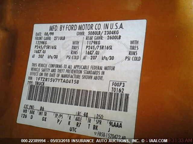 1FTZR15V7YTA04158 - 2000 FORD RANGER SUPER CAB ORANGE photo 10