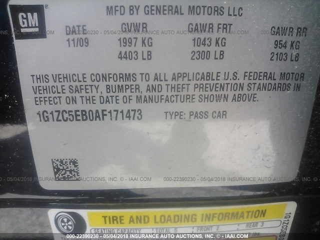 1G1ZC5EB0AF171473 - 2010 CHEVROLET MALIBU 1LT 深蓝色 照片 9