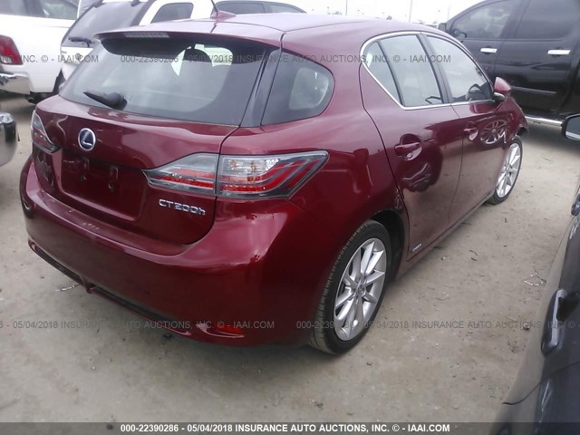 JTHKD5BHXB2034157 - 2011 LEXUS CT 200 RED photo 4