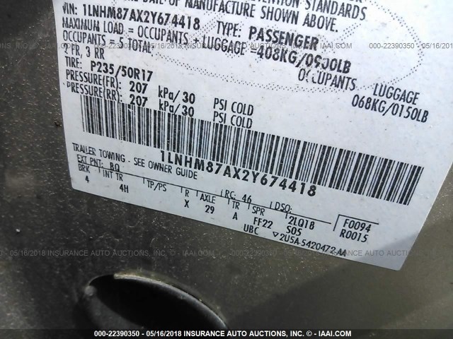 1LNHM87AX2Y674418 - 2002 LINCOLN LS 银色 照片 9