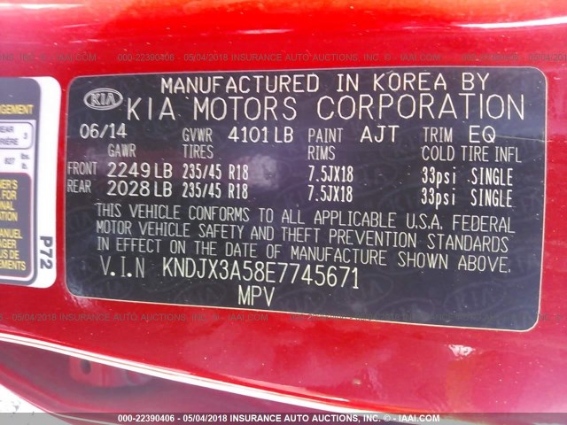 KNDJX3A58E7745671 - 2014 KIA SOUL ! RED photo 9