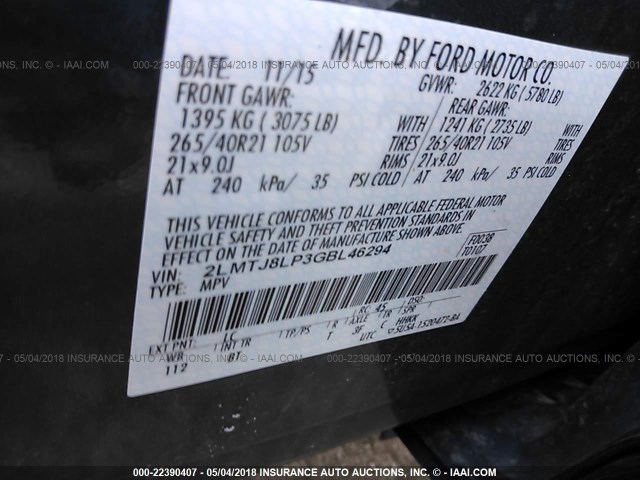 2LMTJ8LP3GBL46294 - 2016 LINCOLN MKX RESERVE ლურჯი ფოტო 9