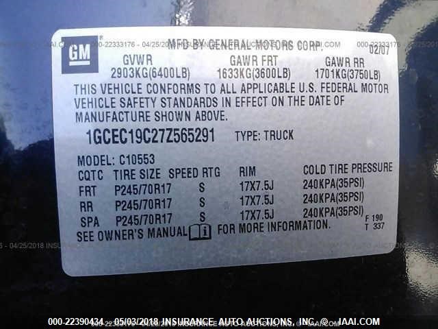 1GCEC19C27Z565291 - 2007 CHEVROLET SILVERADO C1500 BLUE photo 9