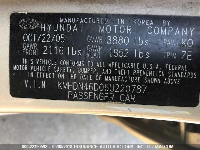 KMHDN46D06U220787 - 2006 HYUNDAI ELANTRA GLS/GT/LIMITED GOLD photo 9